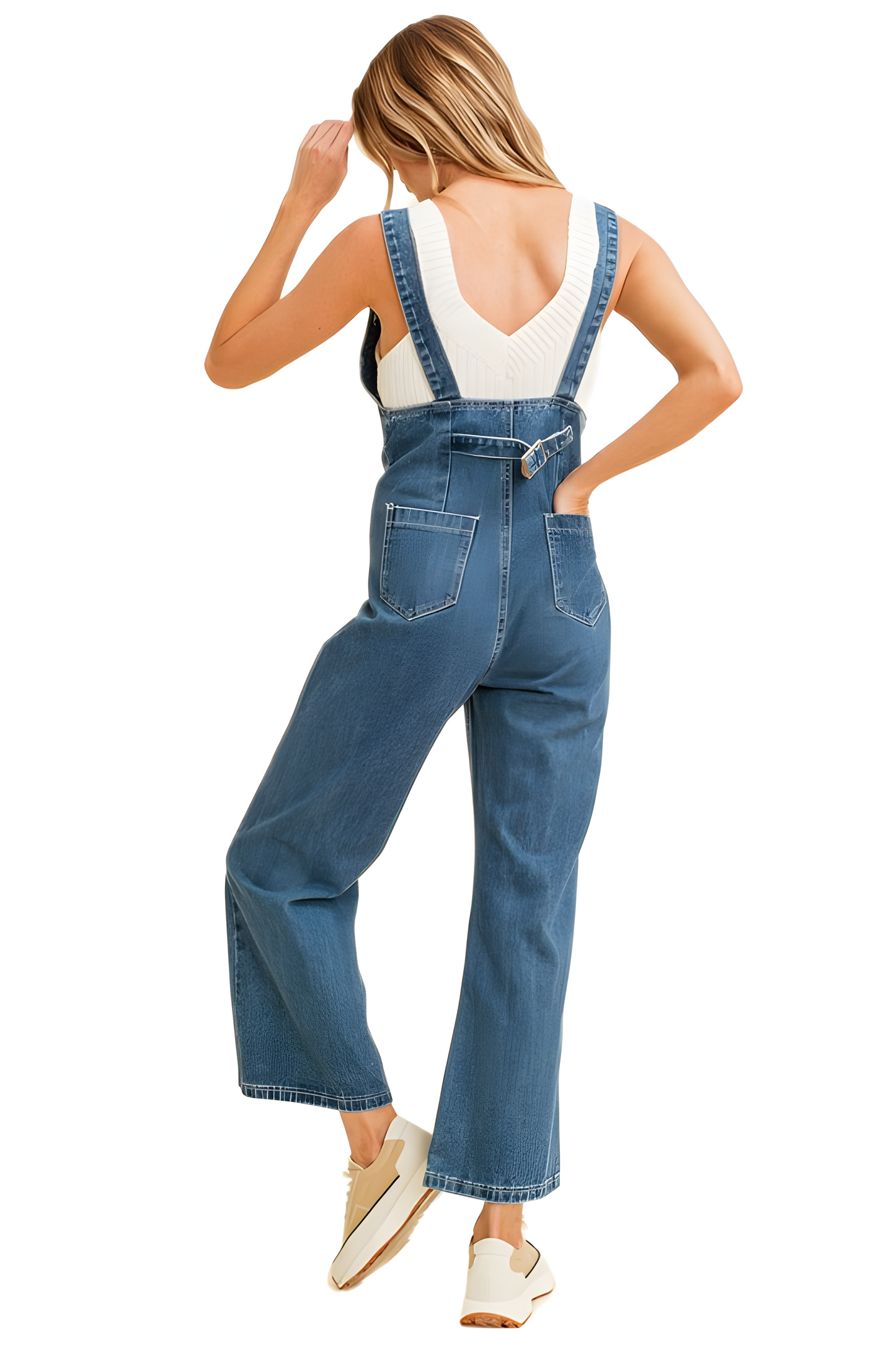 Classic Denim Overall Jumpsuit with Button-Front and Wide-Leg Design