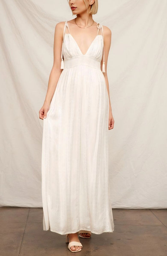 Boho Tiered Maxi Dress with Tie-Strap Tassels and Smocked Waist Detail