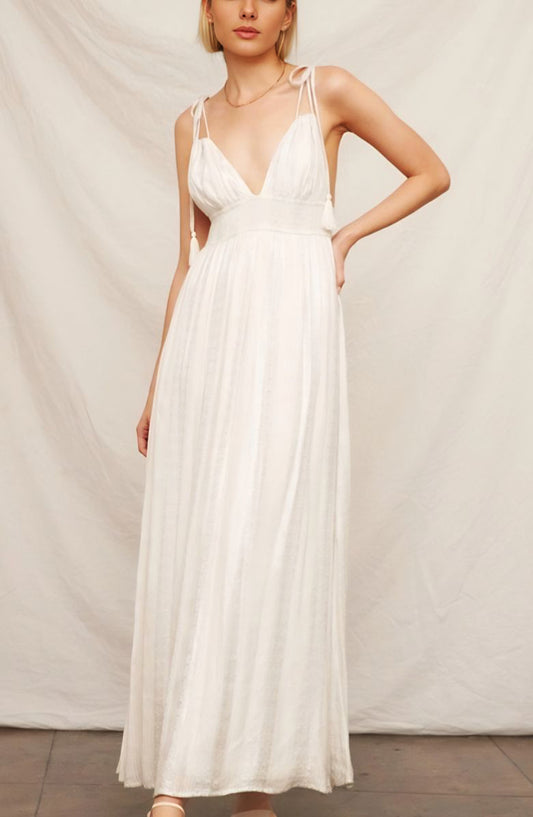 Boho Tiered Maxi Dress with Tie-Strap Tassels and Smocked Waist Detail