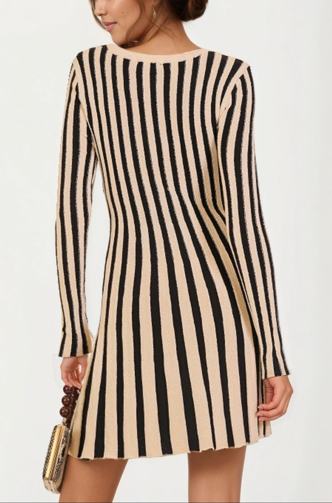 Striped Long Sleeve Knit Mini Dress with Flattering Fit