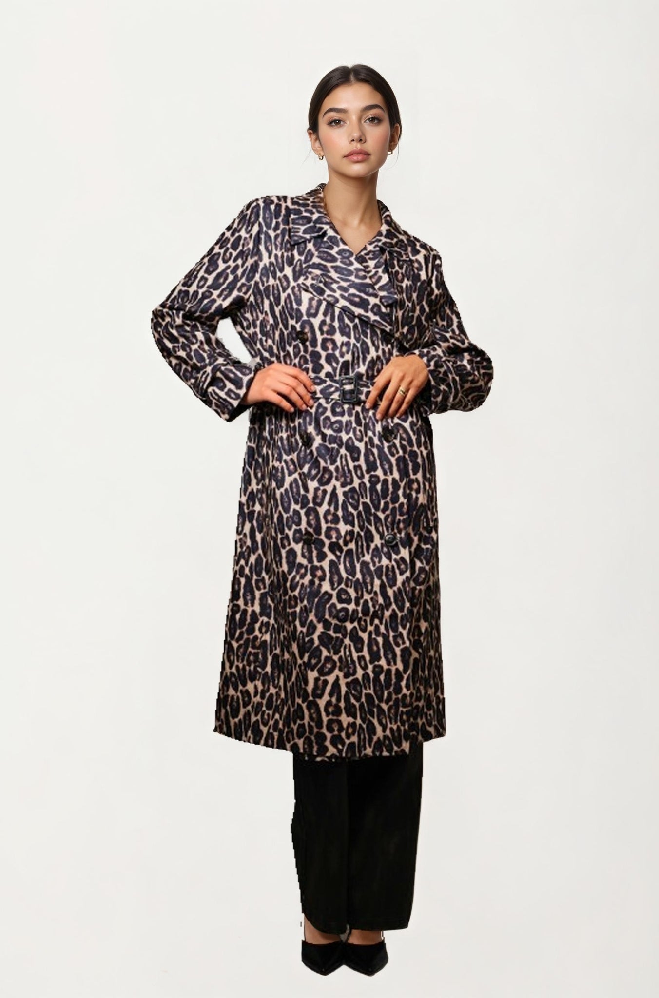 Leopard Print Belted Longline Coat