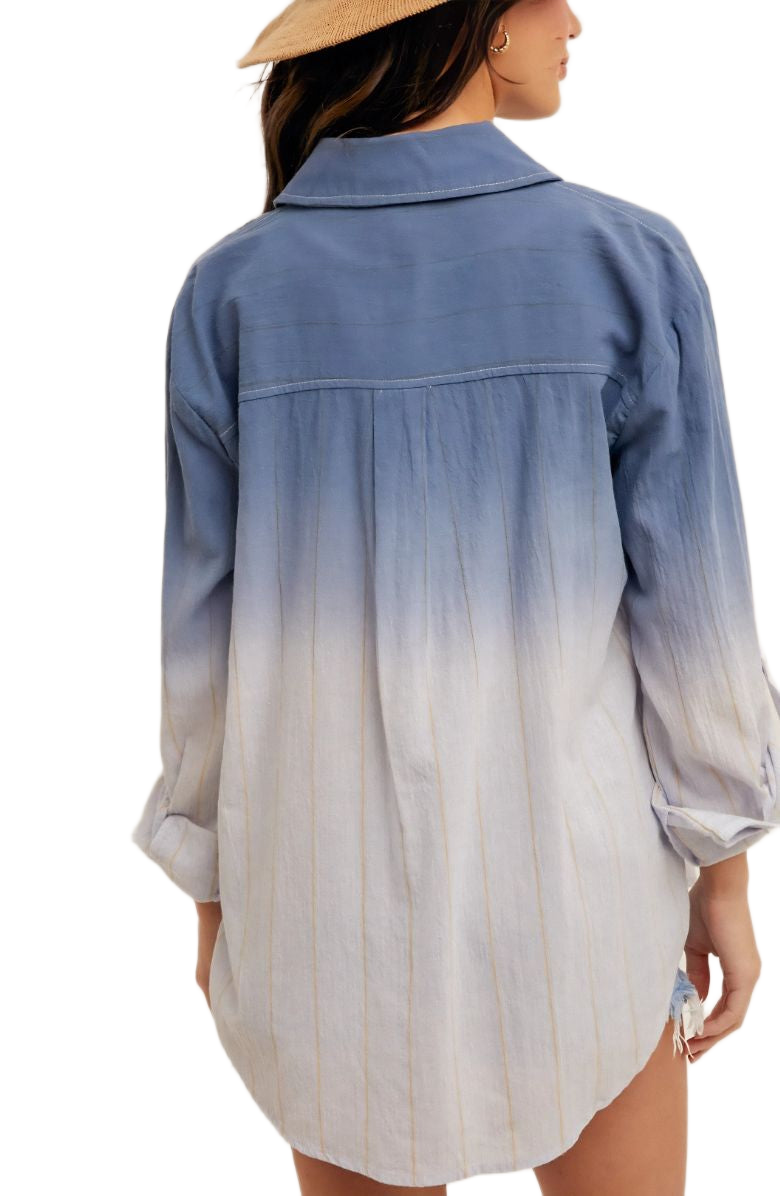 Blue Ombre Button-Down Shirt with Roll-Tab Sleeves