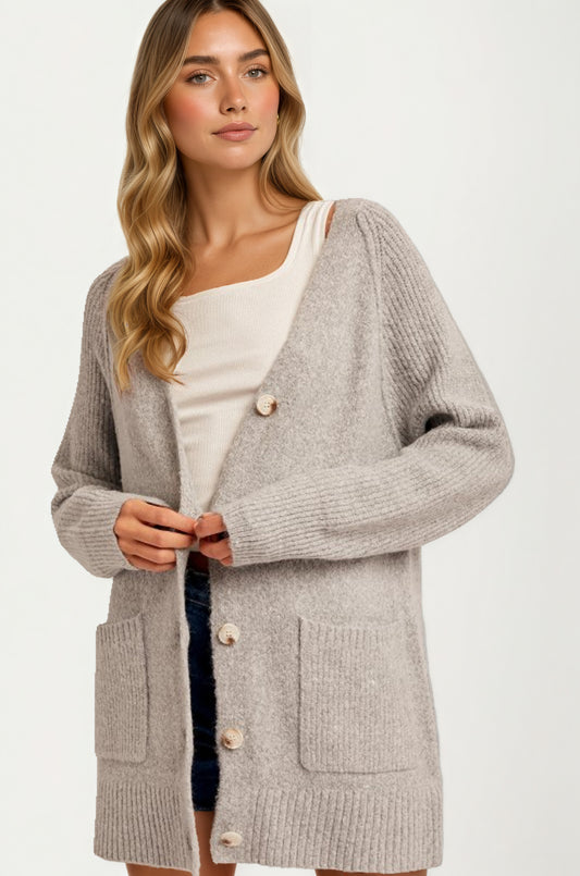 Classic Button-Front Cardigan with Patch Pockets