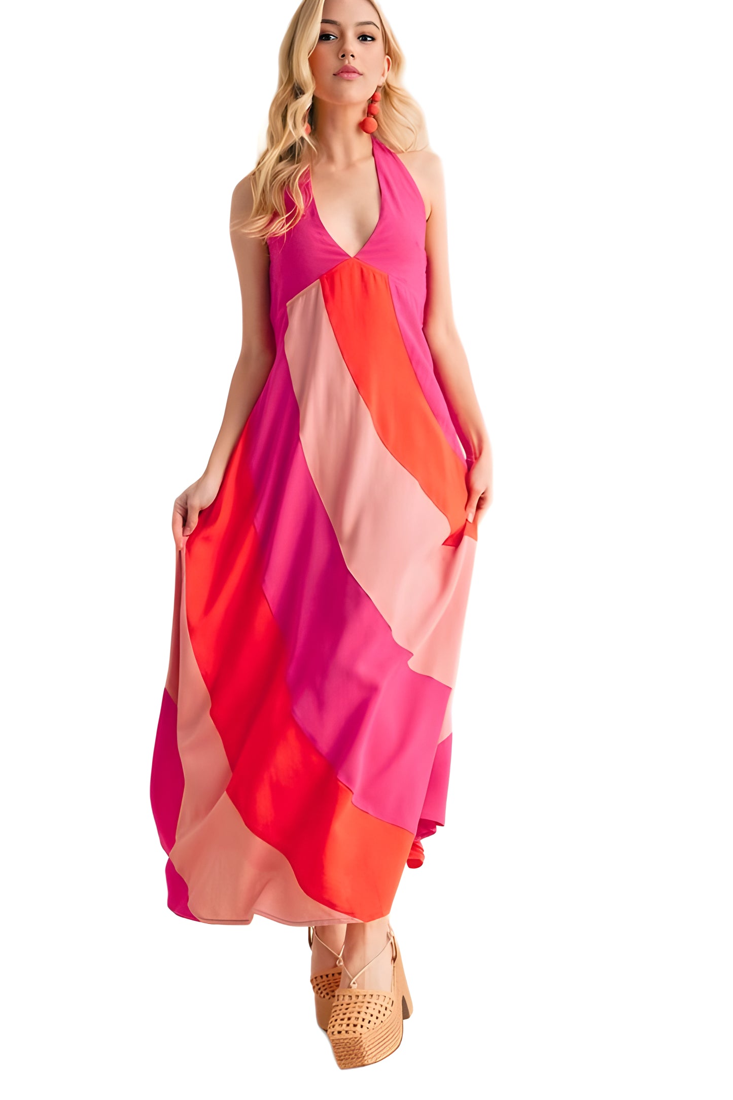 Halter Neck Colorblock Maxi Dress