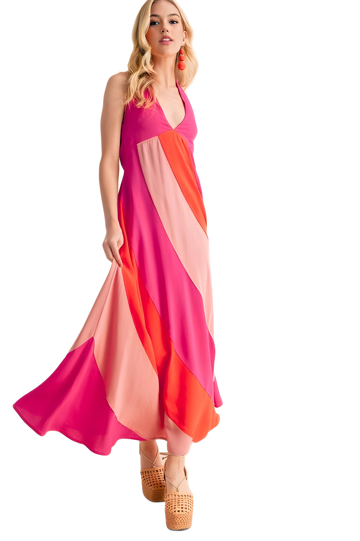 Halter Neck Colorblock Maxi Dress