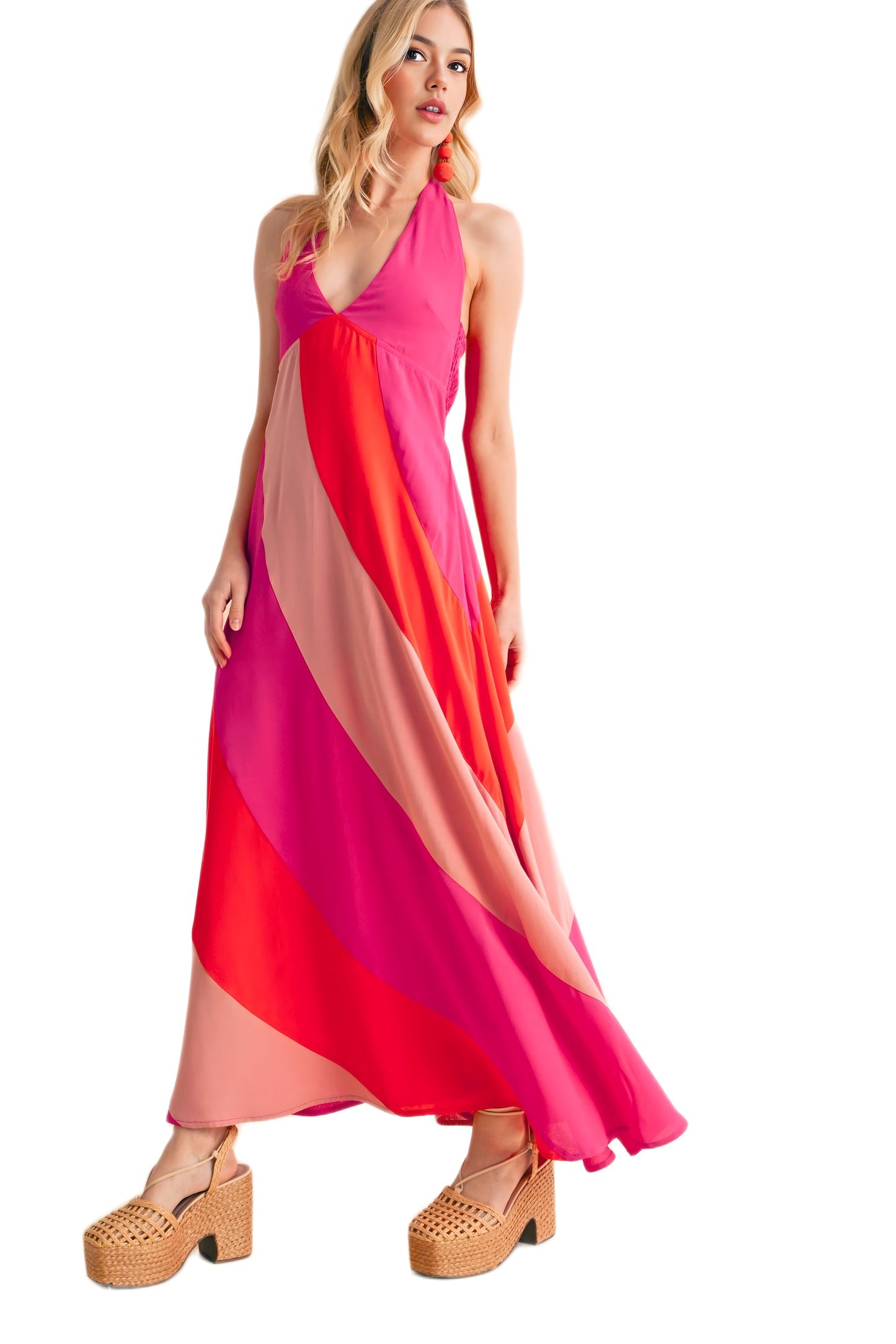 Halter Neck Colorblock Maxi Dress