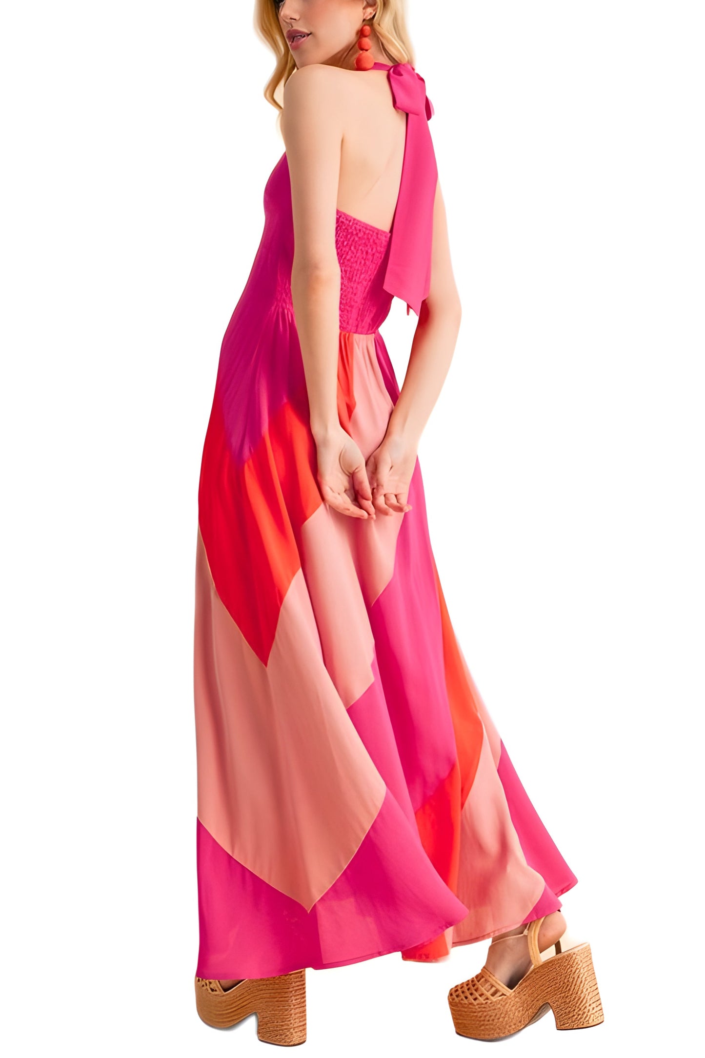 Halter Neck Colorblock Maxi Dress