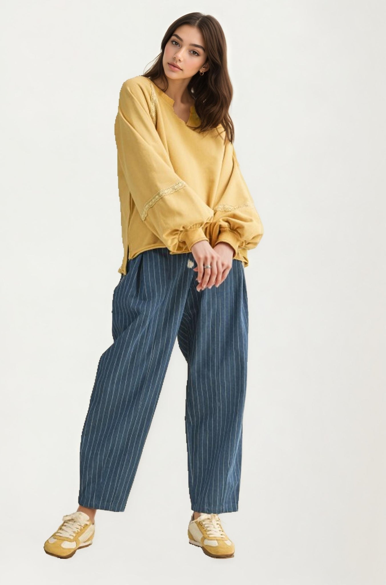 Striped Drawstring Denim Pants with Relaxed Straight Fit