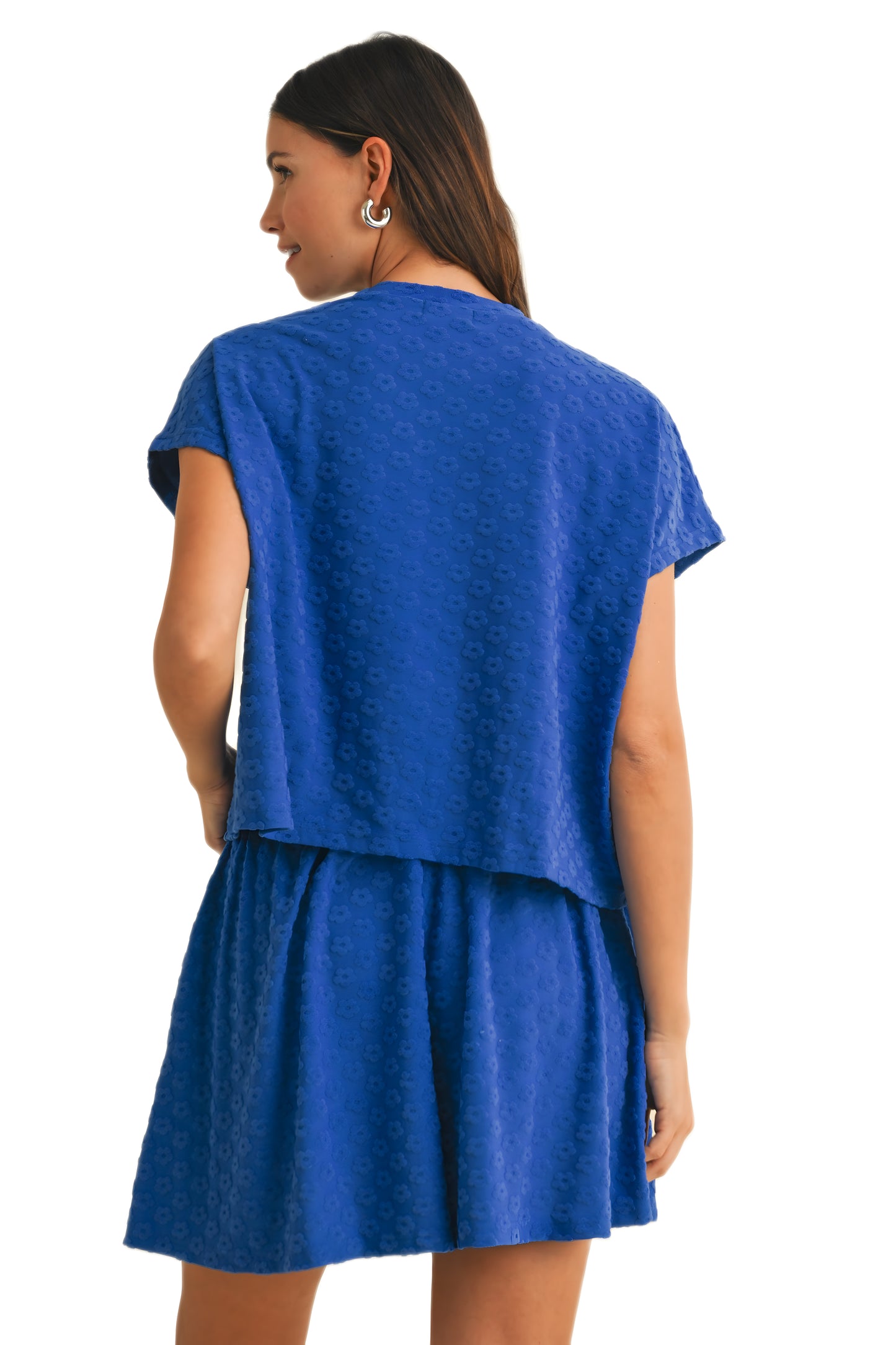 Textured Royal Blue Lounge Set with Striped Waistband