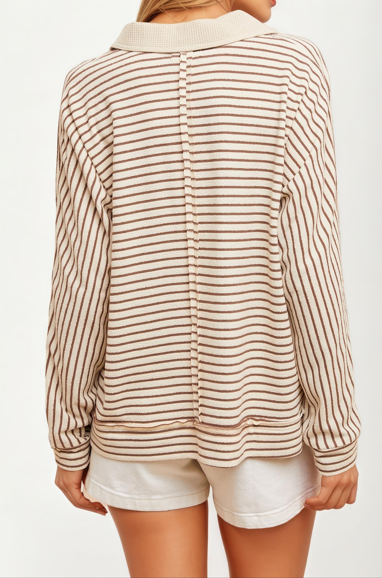 Striped Long Sleeve Waffle Knit Pullover Top