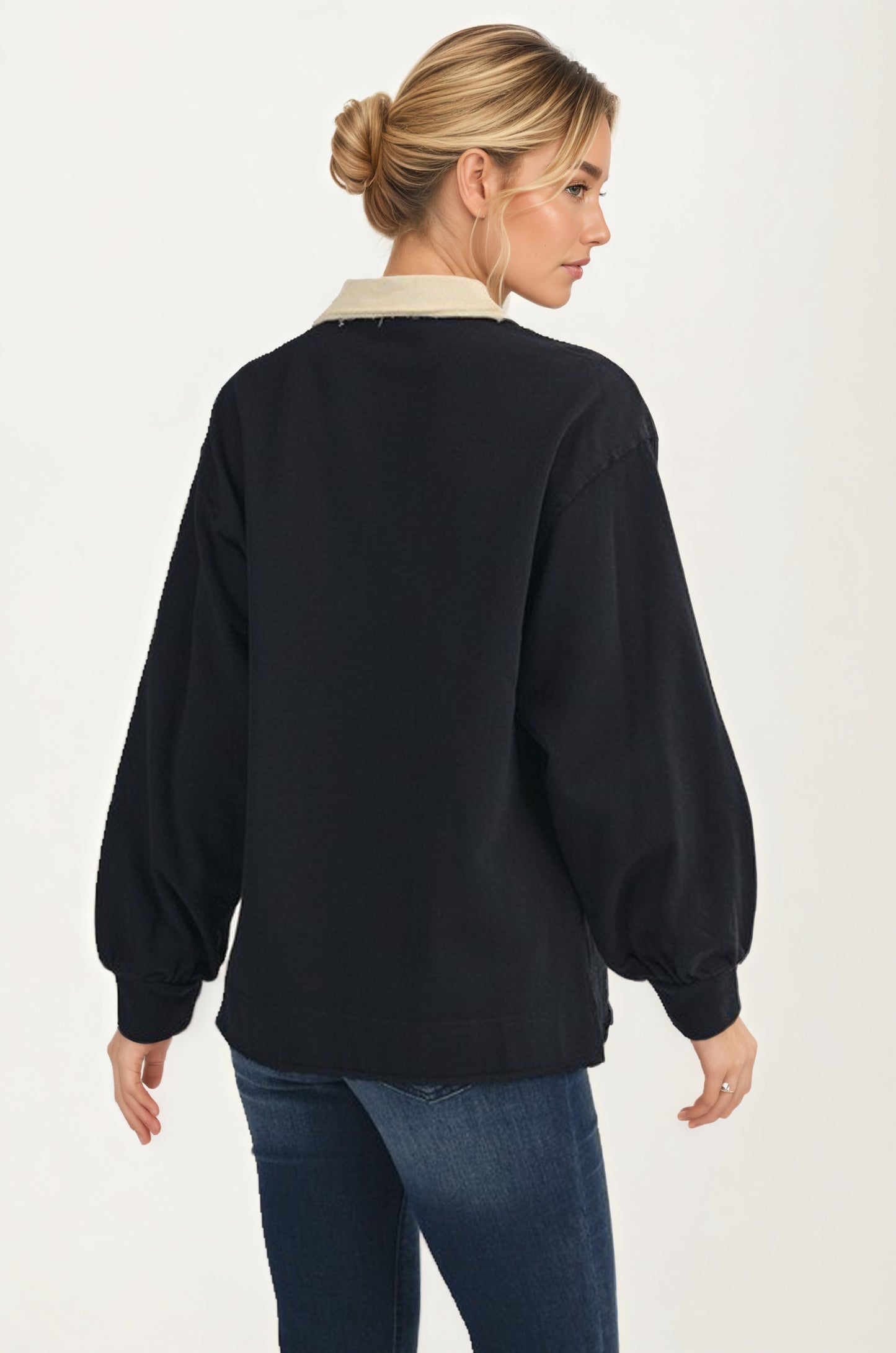 Contrast Trim Collared Pullover Top