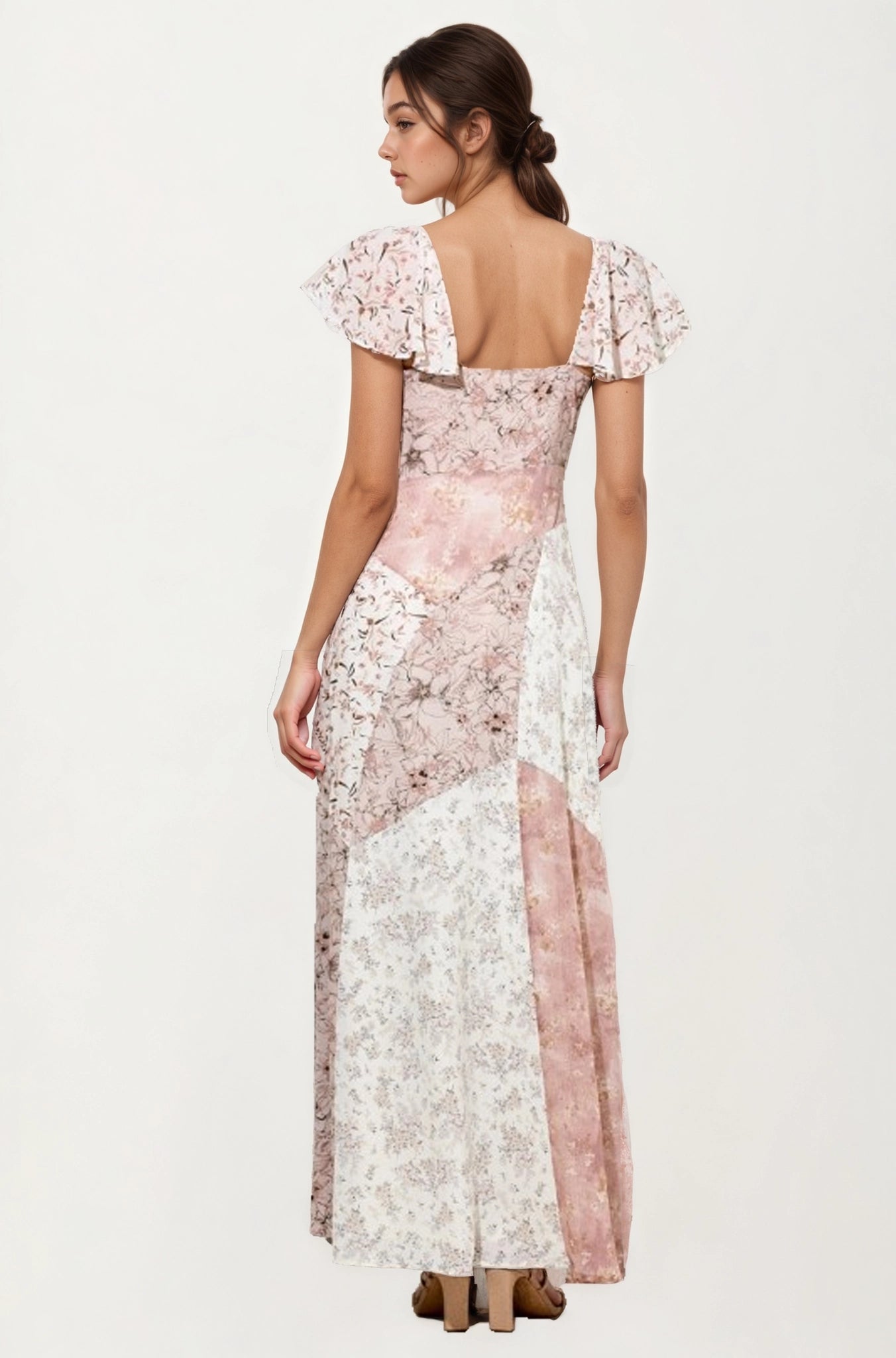 Flutter Sleeve Maxi Dress with Patchwork Design