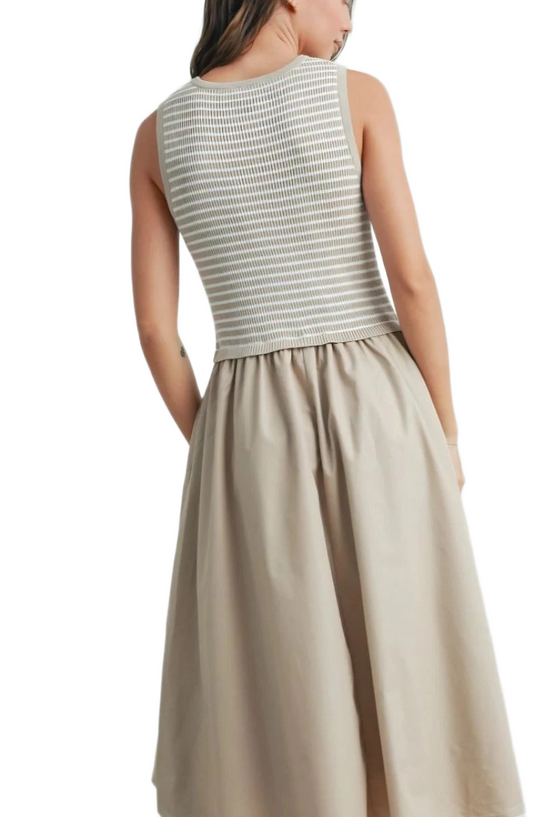 Sleeveless Beige Maxi Dress with Textured Knit Bodice