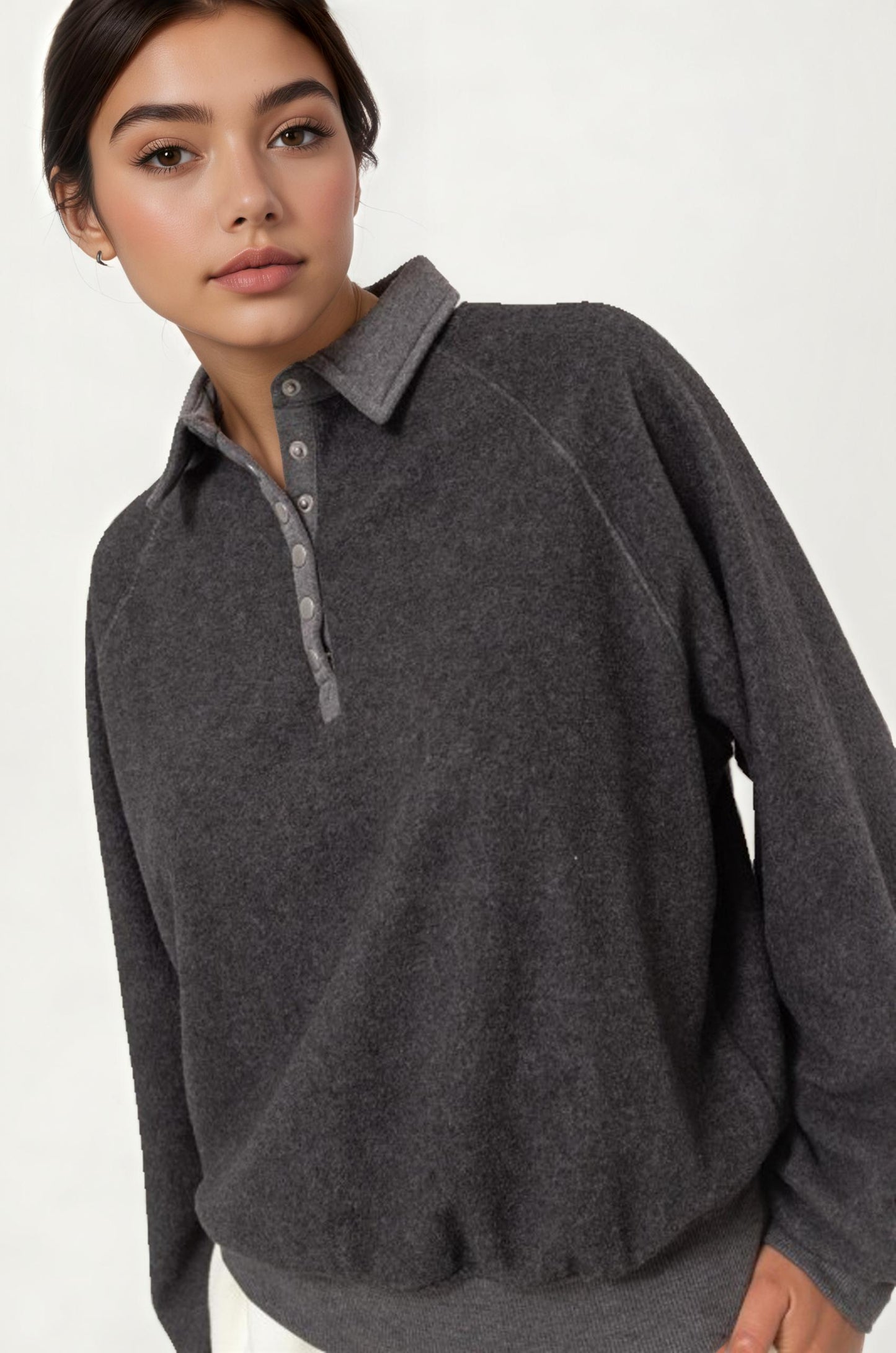 Long Sleeve Collared Pullover with Button Placket