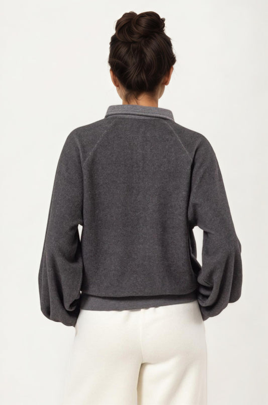 Long Sleeve Collared Pullover with Button Placket