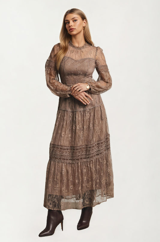Long Sleeve Lace Maxi Dress with Tiered Skirt