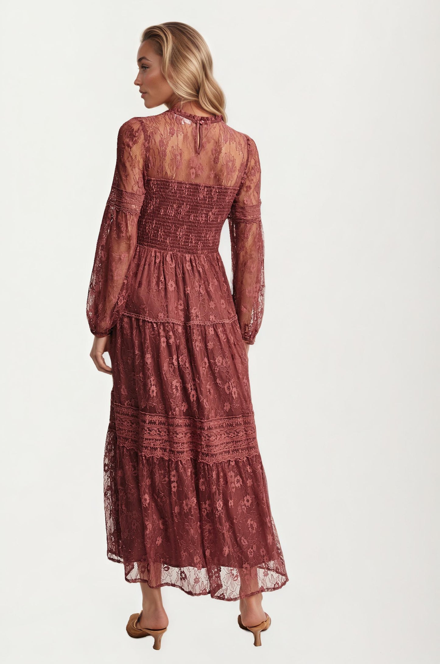 Long Sleeve Lace Maxi Dress with Tiered Skirt
