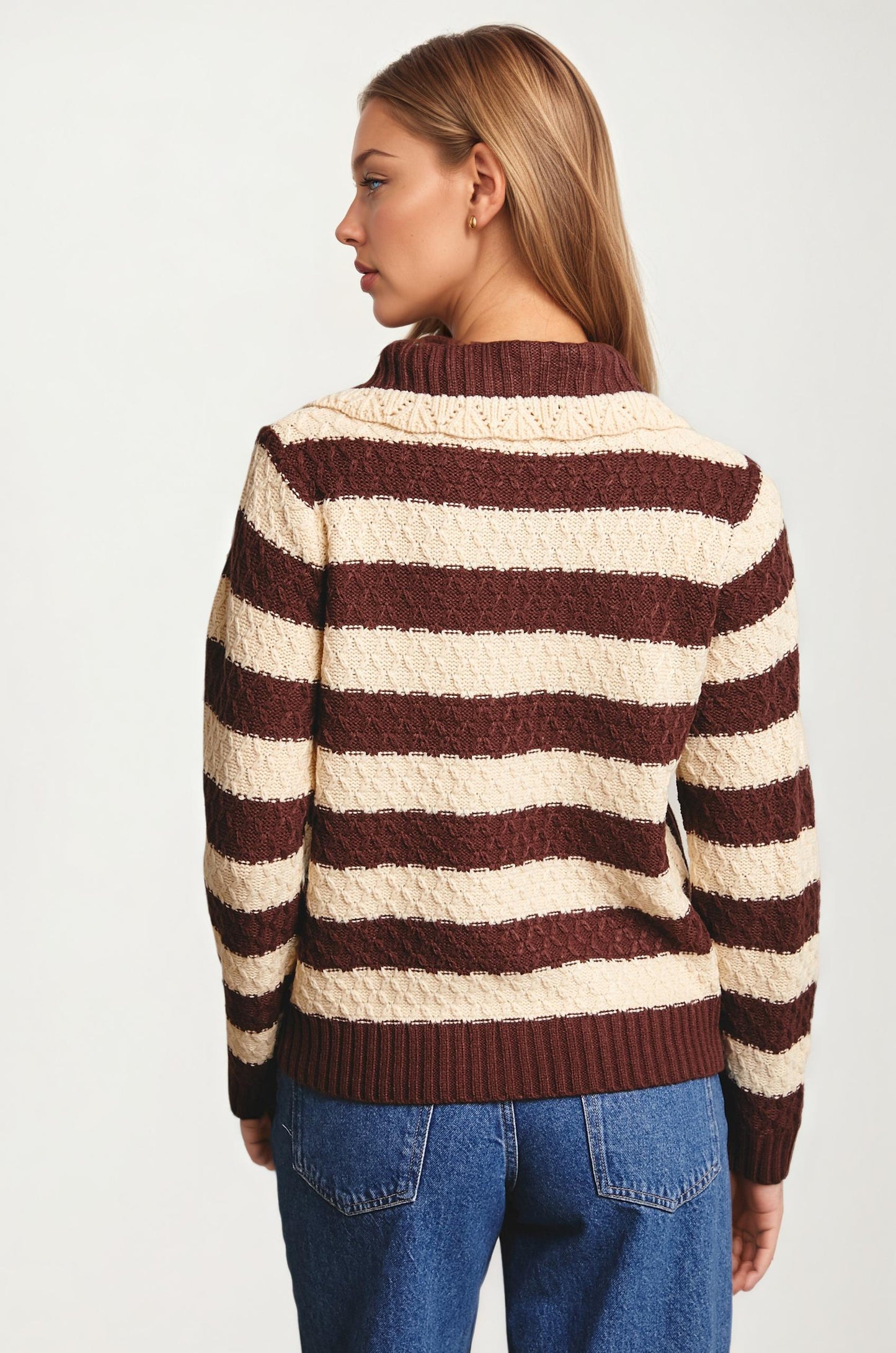 Striped Tie Front Cardigan with Textured Knit Detail