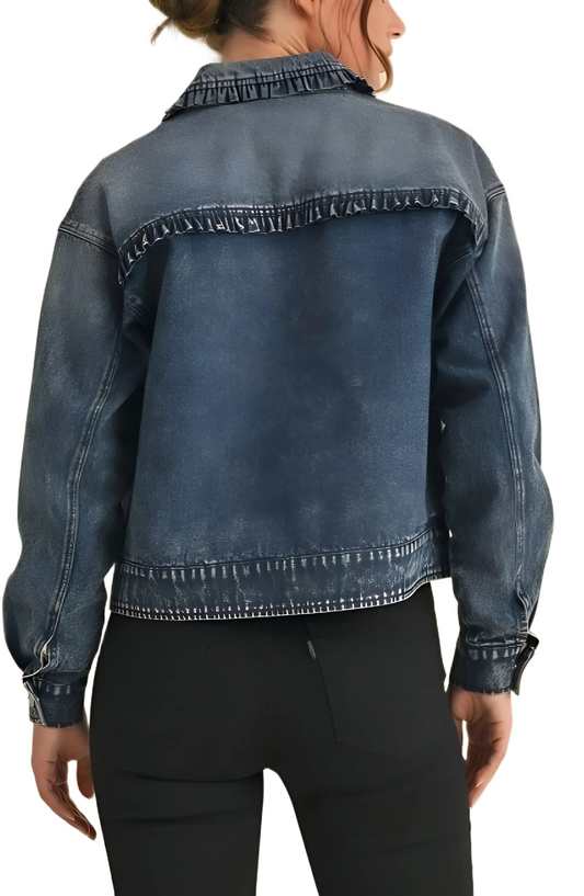 Cropped Zip-Front Denim Jacket