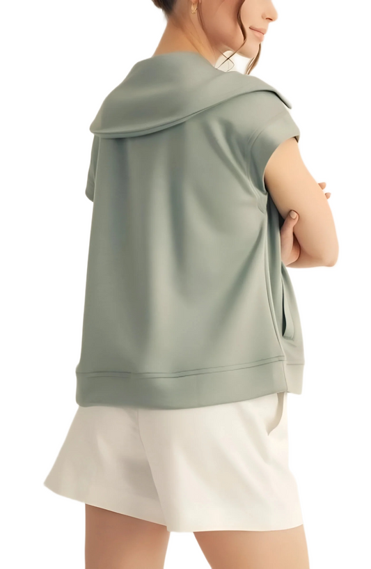 Sage Green Sleeveless Top with Zip Front