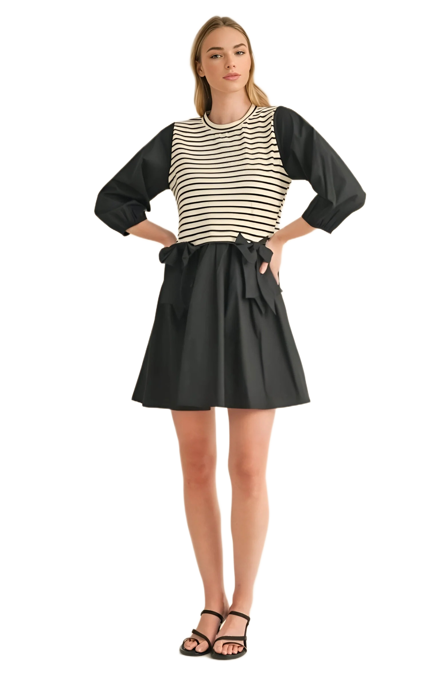 Black and White Striped Mini Dress with Side Bows