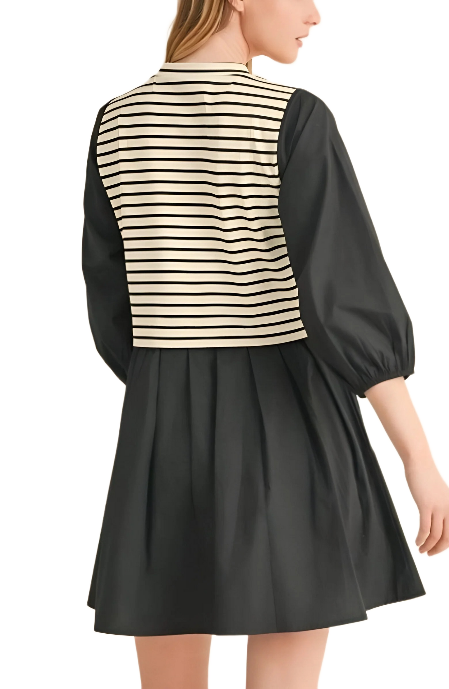 Black and White Striped Mini Dress with Side Bows