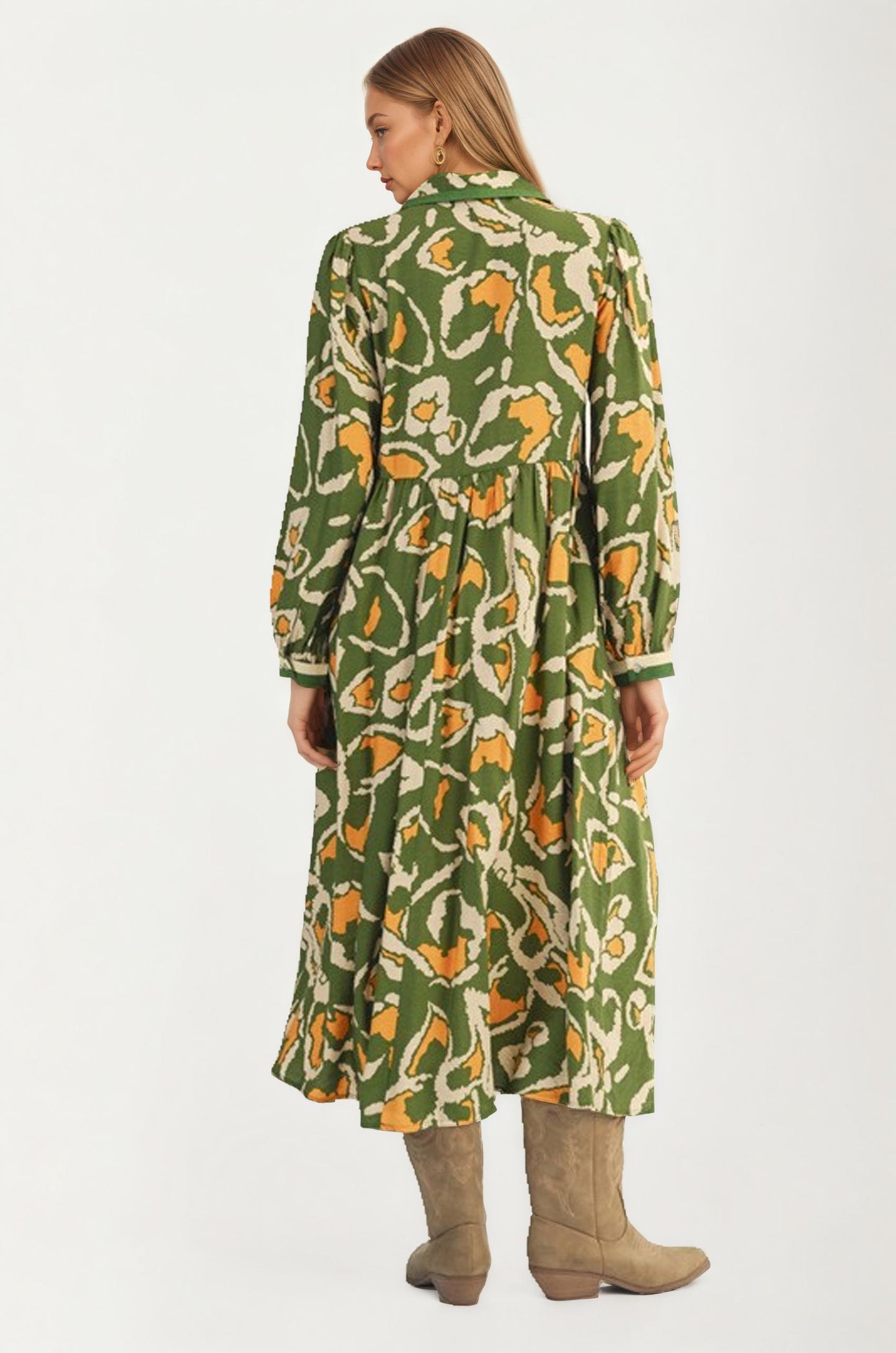 Bold Abstract Print Maxi Dress with Contrast Trim