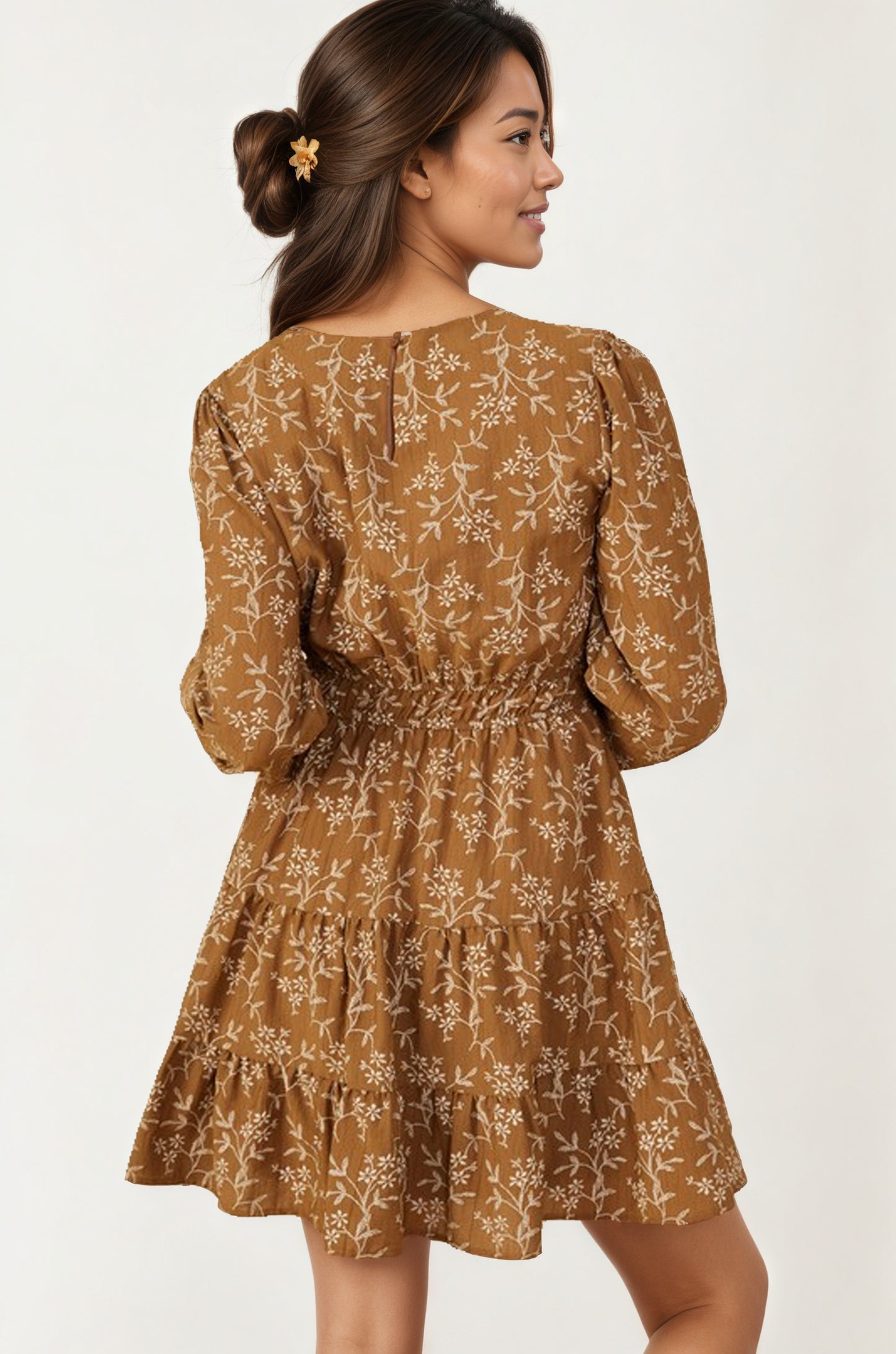 Long Sleeve Mini Dress with Smocked Waist and Tiered Skirt