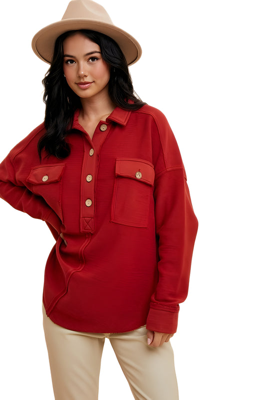 Relaxed Button-Up Utility Tunic with Patch Flap Pockets
