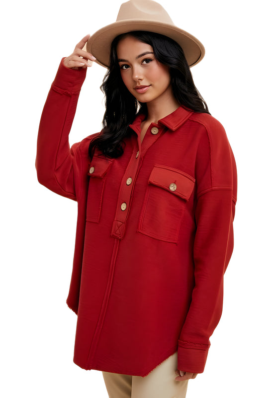Relaxed Button-Up Utility Tunic with Patch Flap Pockets