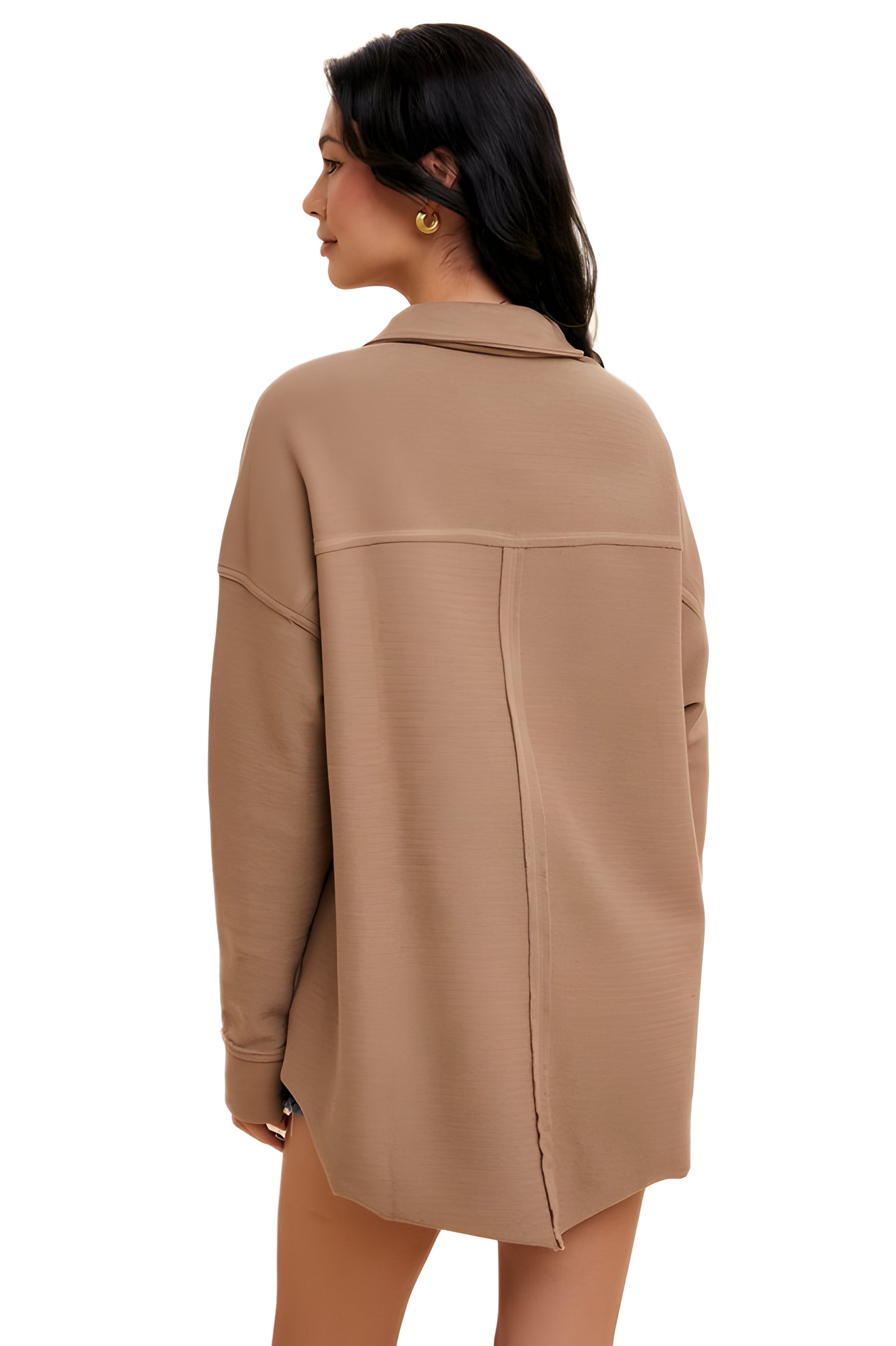 Casual Utility-Style Button-Up Tunic with Patch Pockets