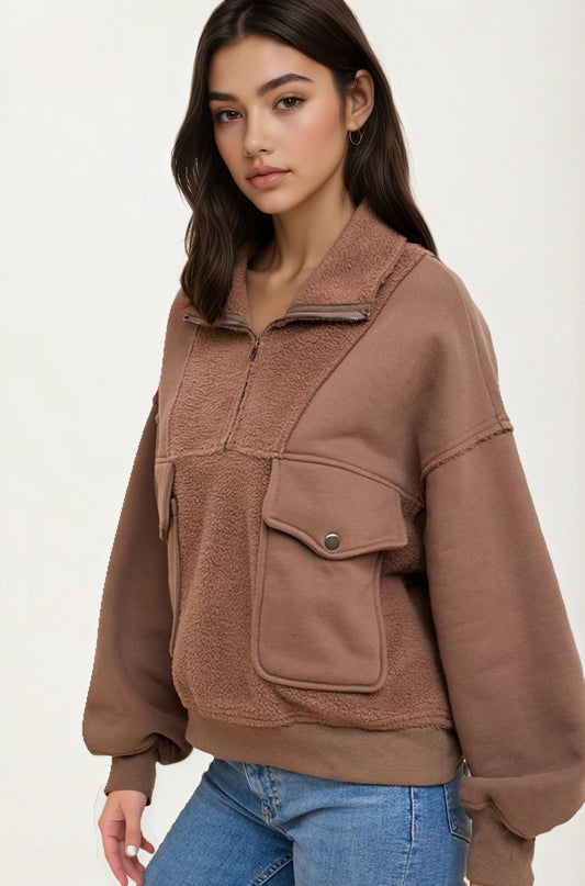 Half Zip Fleece Pullover with Utility Pockets