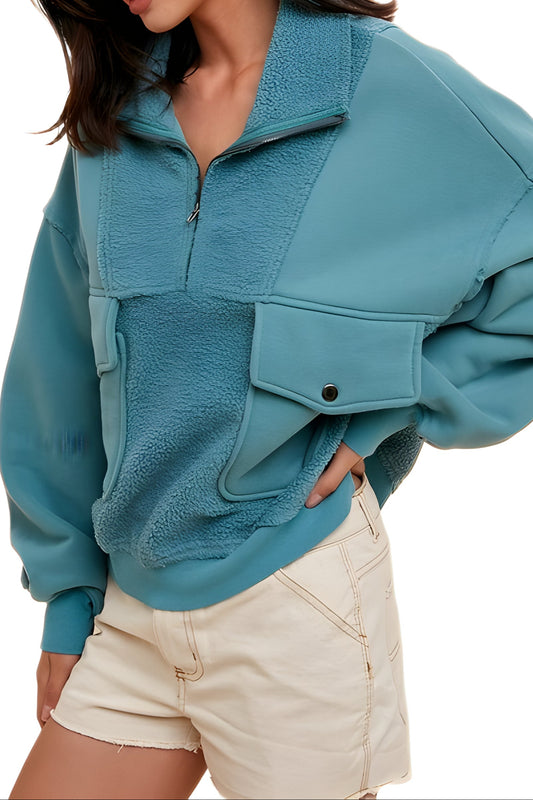 Quarter-Zip Fleece Panel Pullover with Oversized Utility Pockets