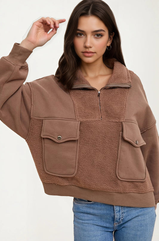 Half Zip Fleece Pullover with Utility Pockets