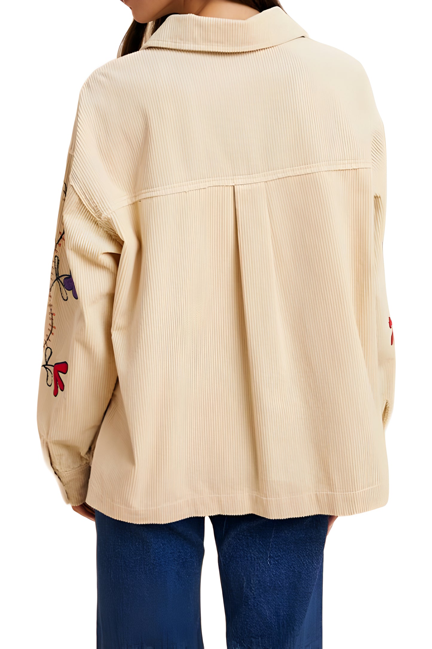 Embroidered Floral Corduroy Button-Up Jacket