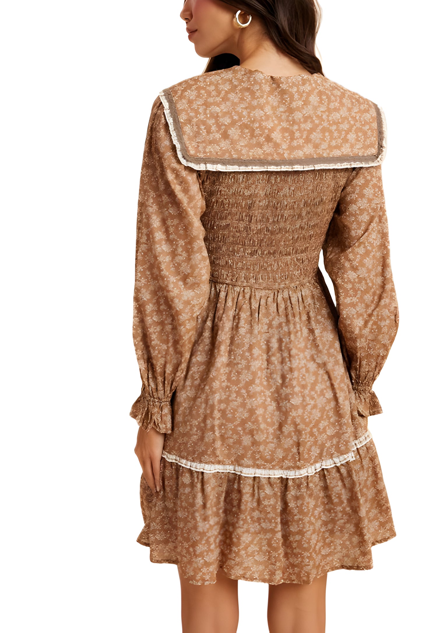 Floral Shirred Mini Dress with Lace Trim & Peter Pan Collar