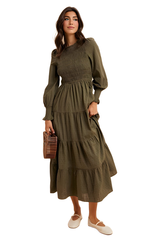 Smocked Tiered Long Sleeve Maxi Dress
