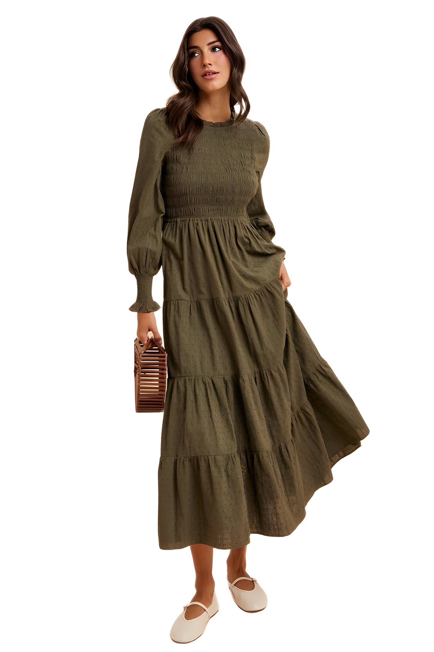 Smocked Tiered Long Sleeve Maxi Dress