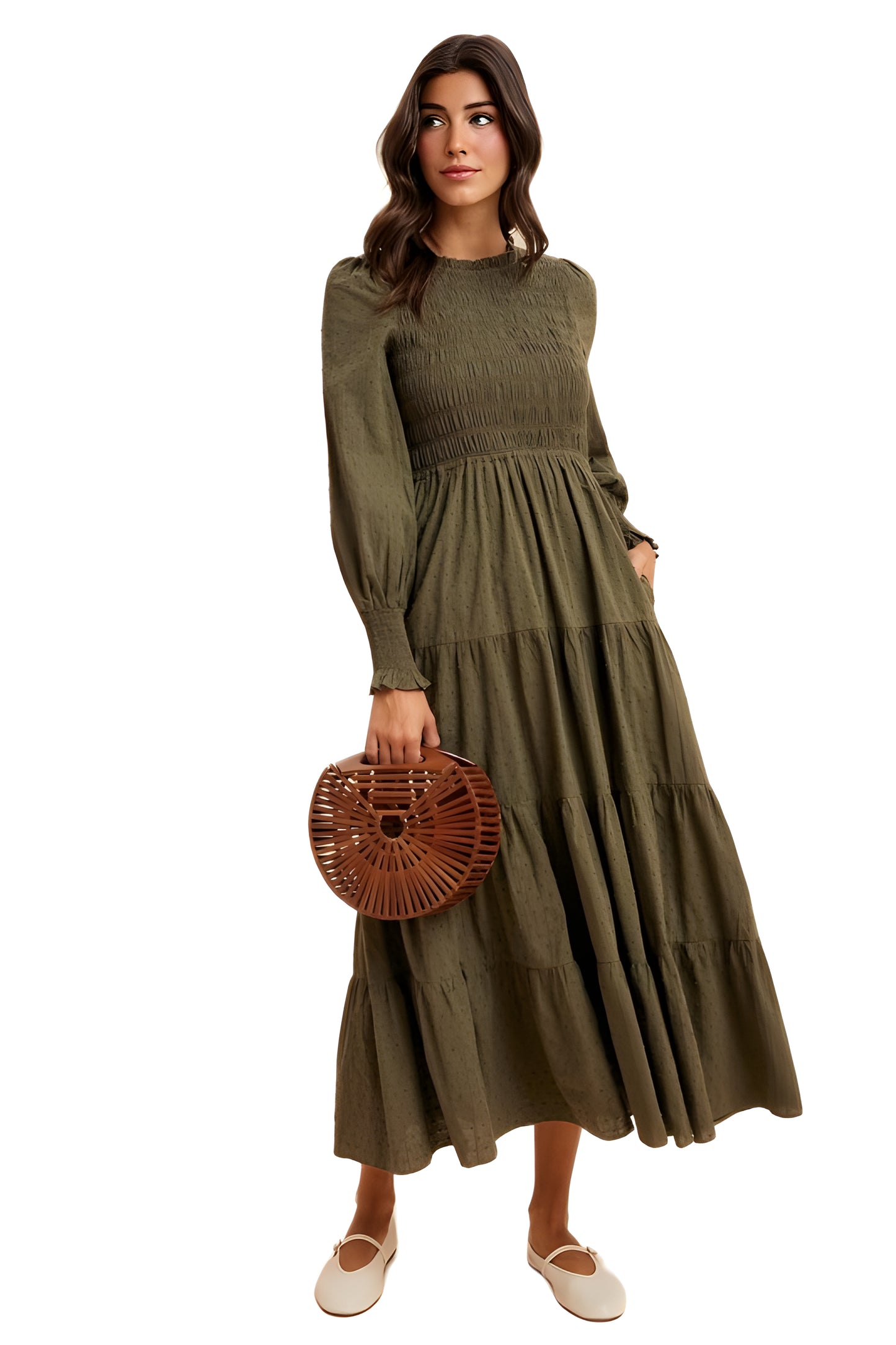 Smocked Tiered Long Sleeve Maxi Dress