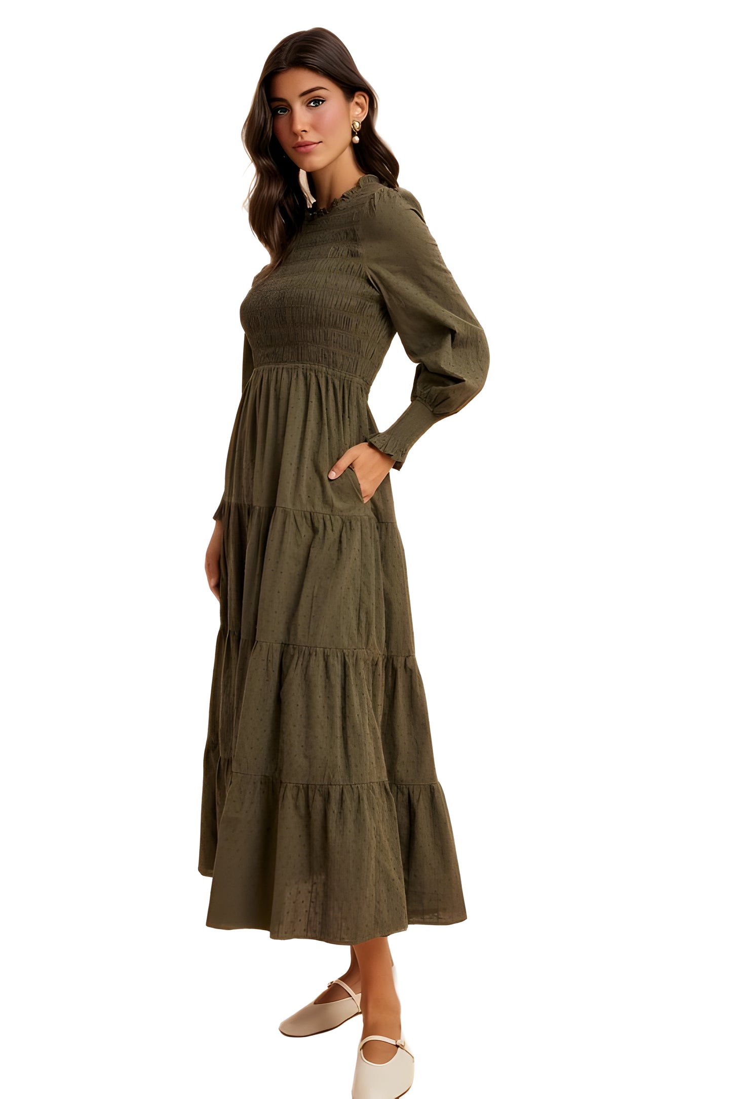 Smocked Tiered Long Sleeve Maxi Dress