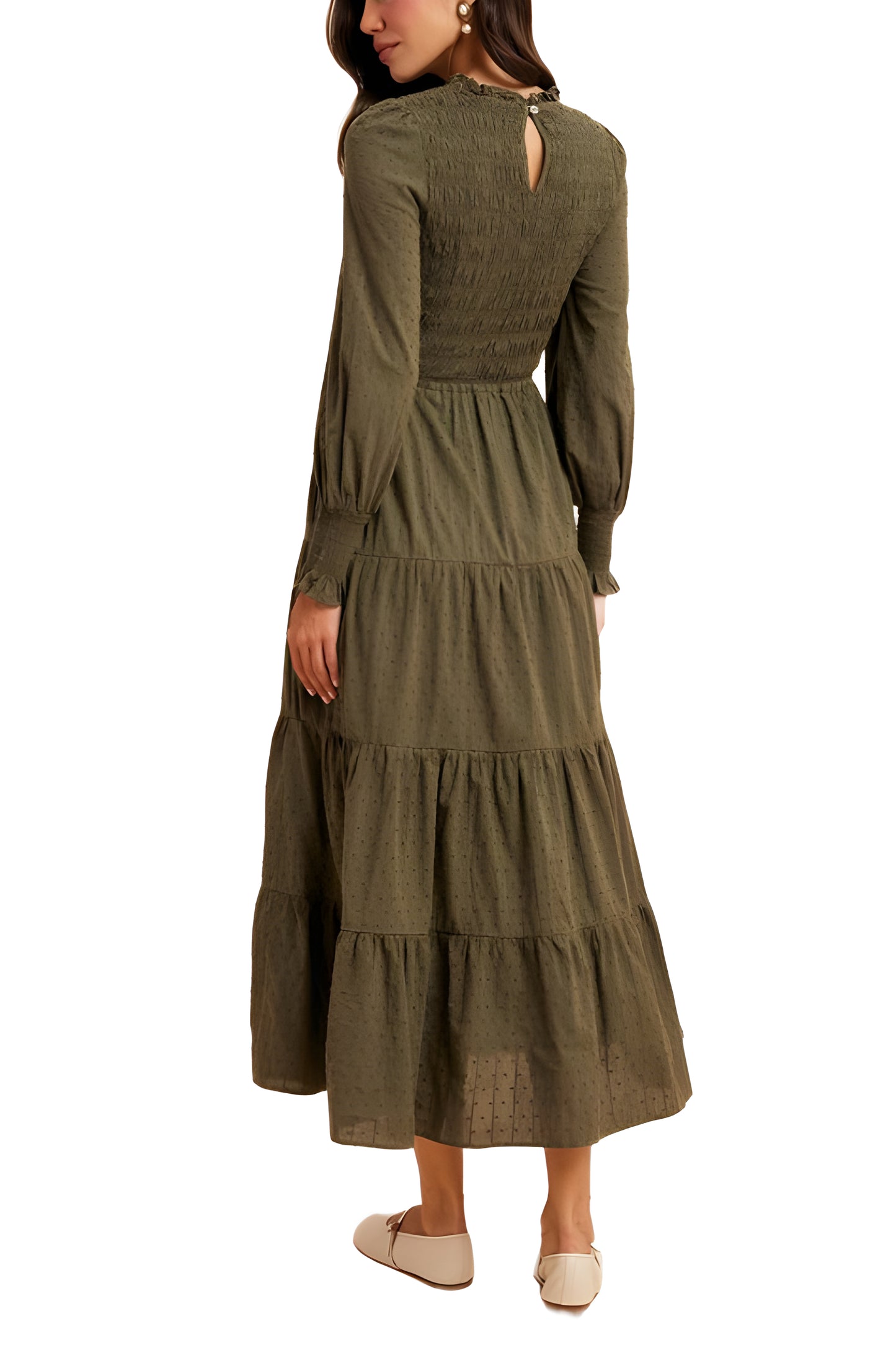 Smocked Tiered Long Sleeve Maxi Dress