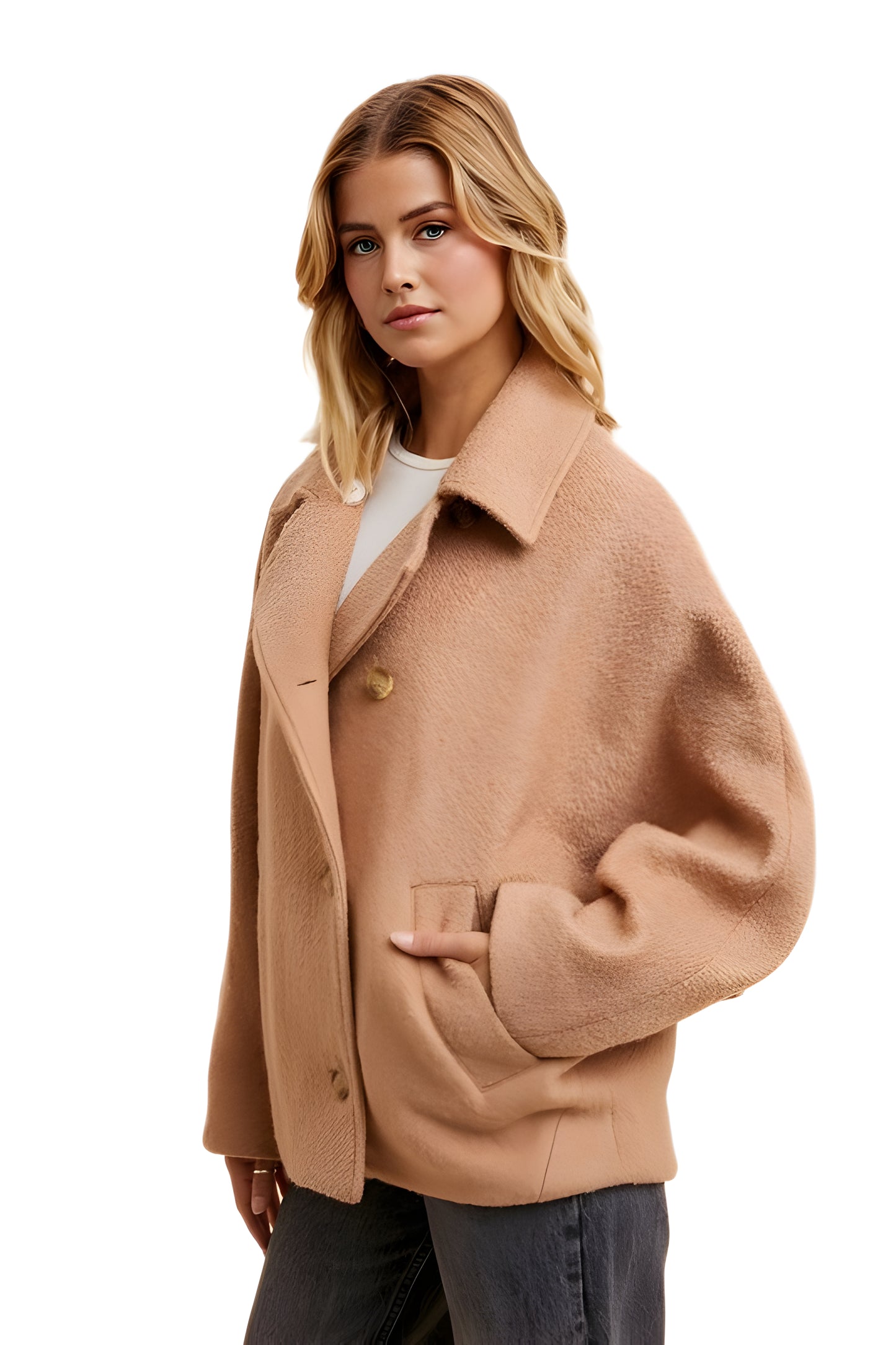 Cropped Wool-Blend Coat With Oversized Lapels And Drop Shoulders