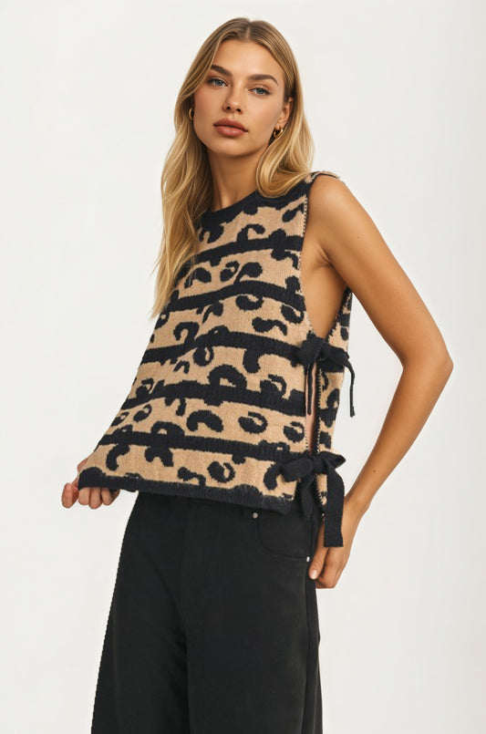 Sleeveless Sweater Vest with Side Tie Detailing