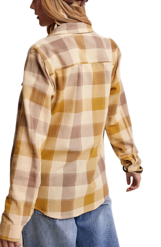 Yellow Plaid Button-Up Button Flap Detail Shirt