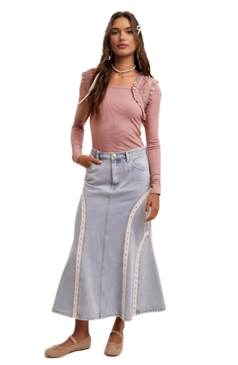 Mauve Long Sleeve Ruffle Trim Layering Top