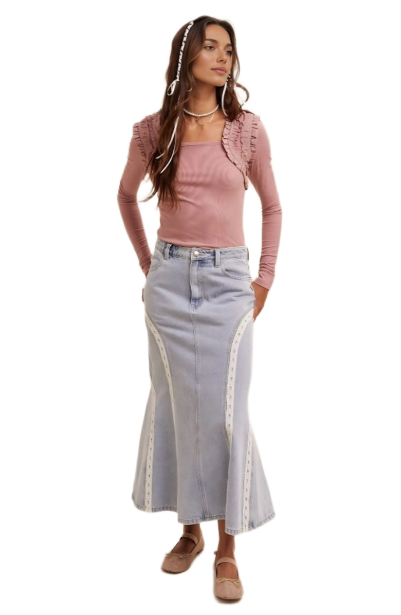 Mauve Long Sleeve Ruffle Trim Layering Top