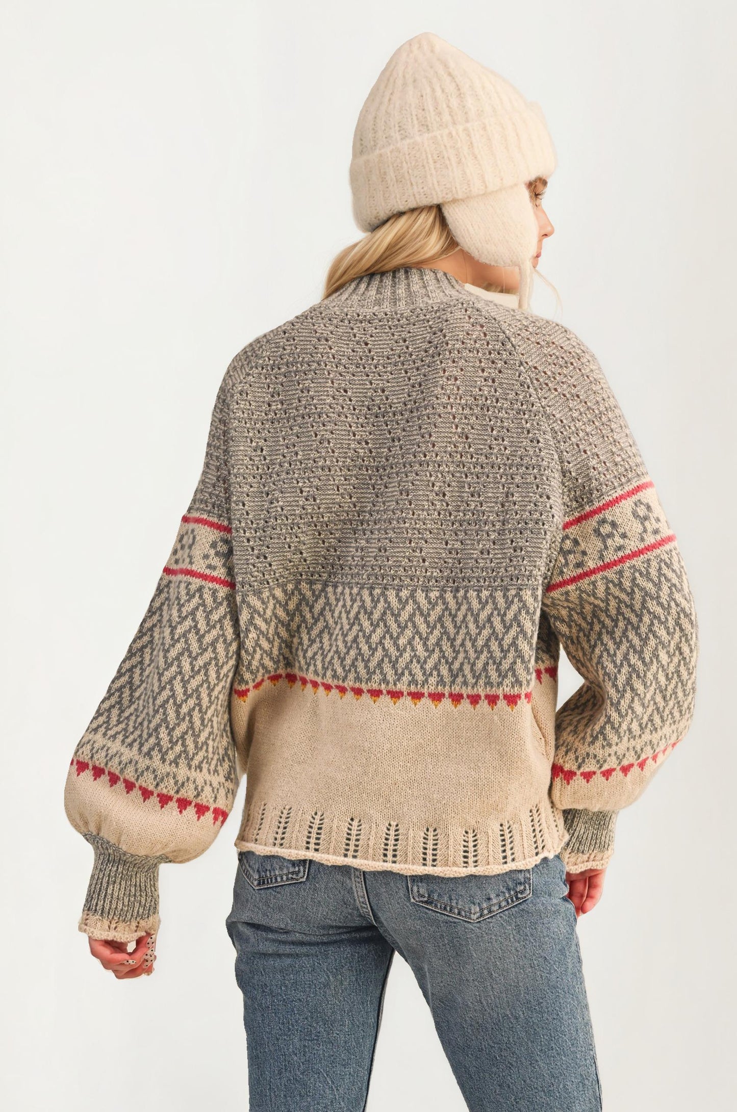 Fair Isle Tie-Neck Knitted Sweater