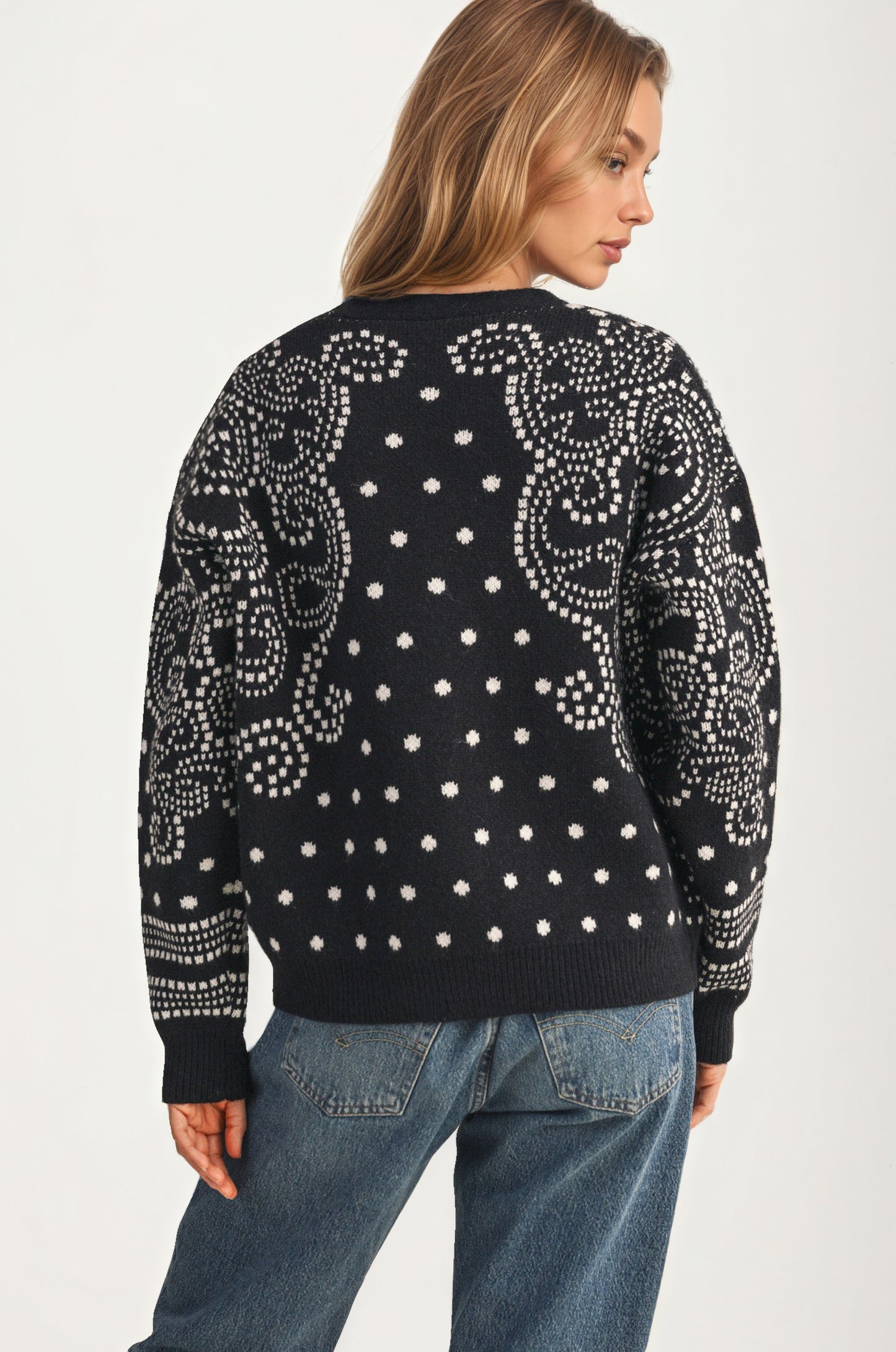 Patterned Button Cardigan with Relaxed Modern Fit