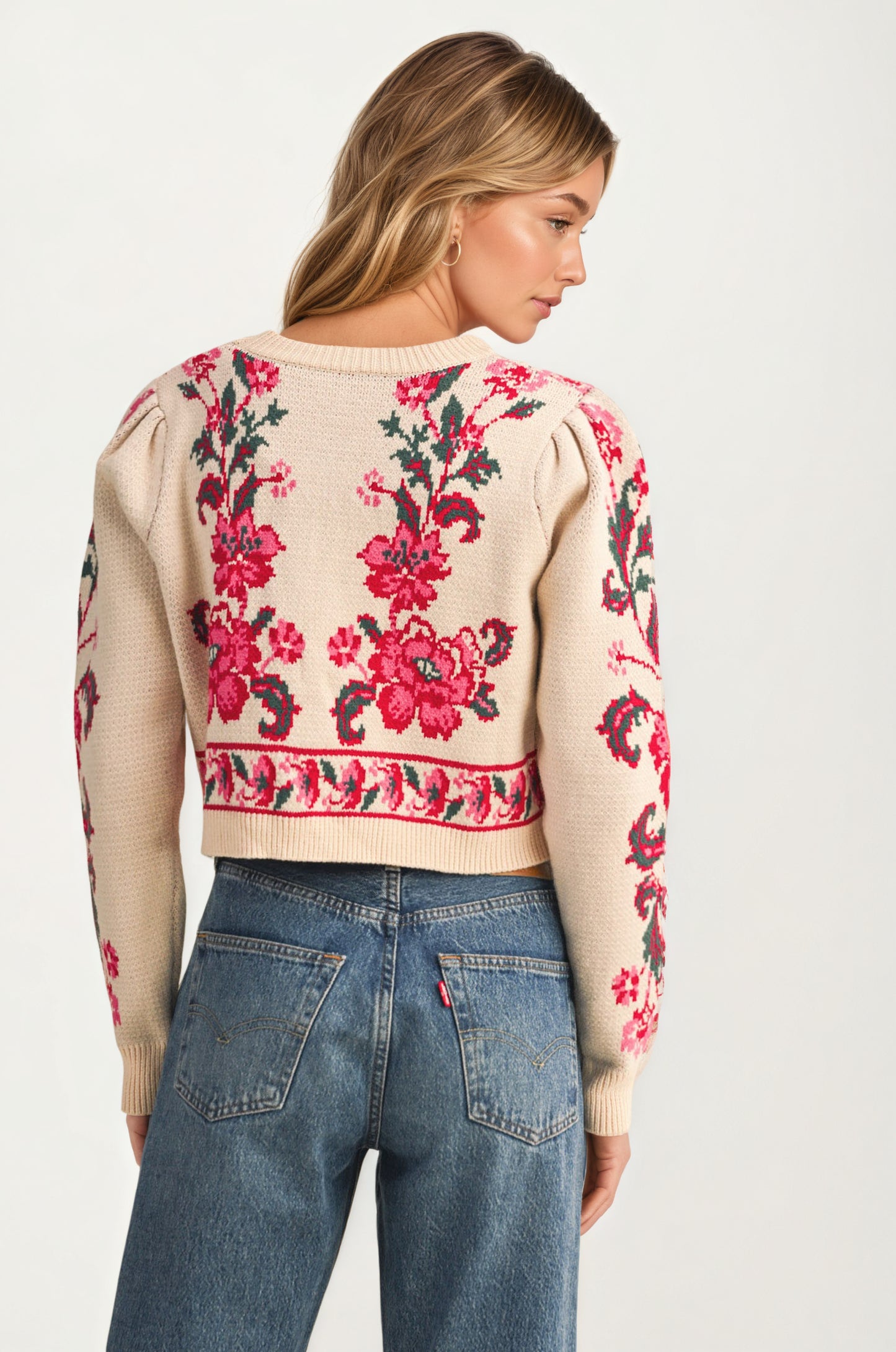 Floral Tie-Front Cardigan with Cropped Feminine Silhouette