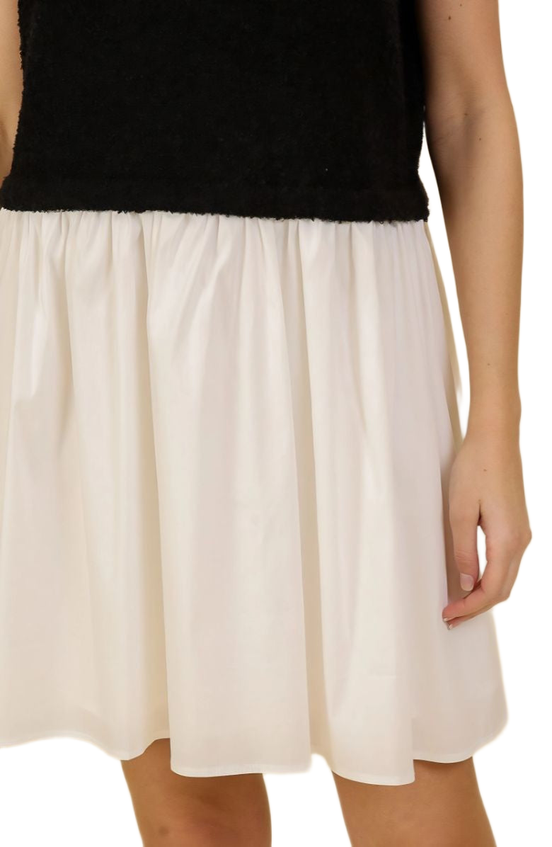 Chic Black and White Two-Tone Mini Gathered Dress